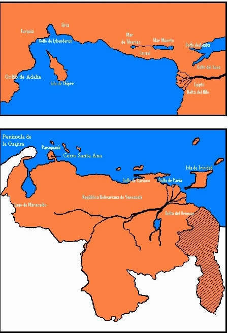 Mapa unión intercontinental entre el Mar Mediterráneo y el Mar Caribe de la América Latina, principalmente en Venezuela